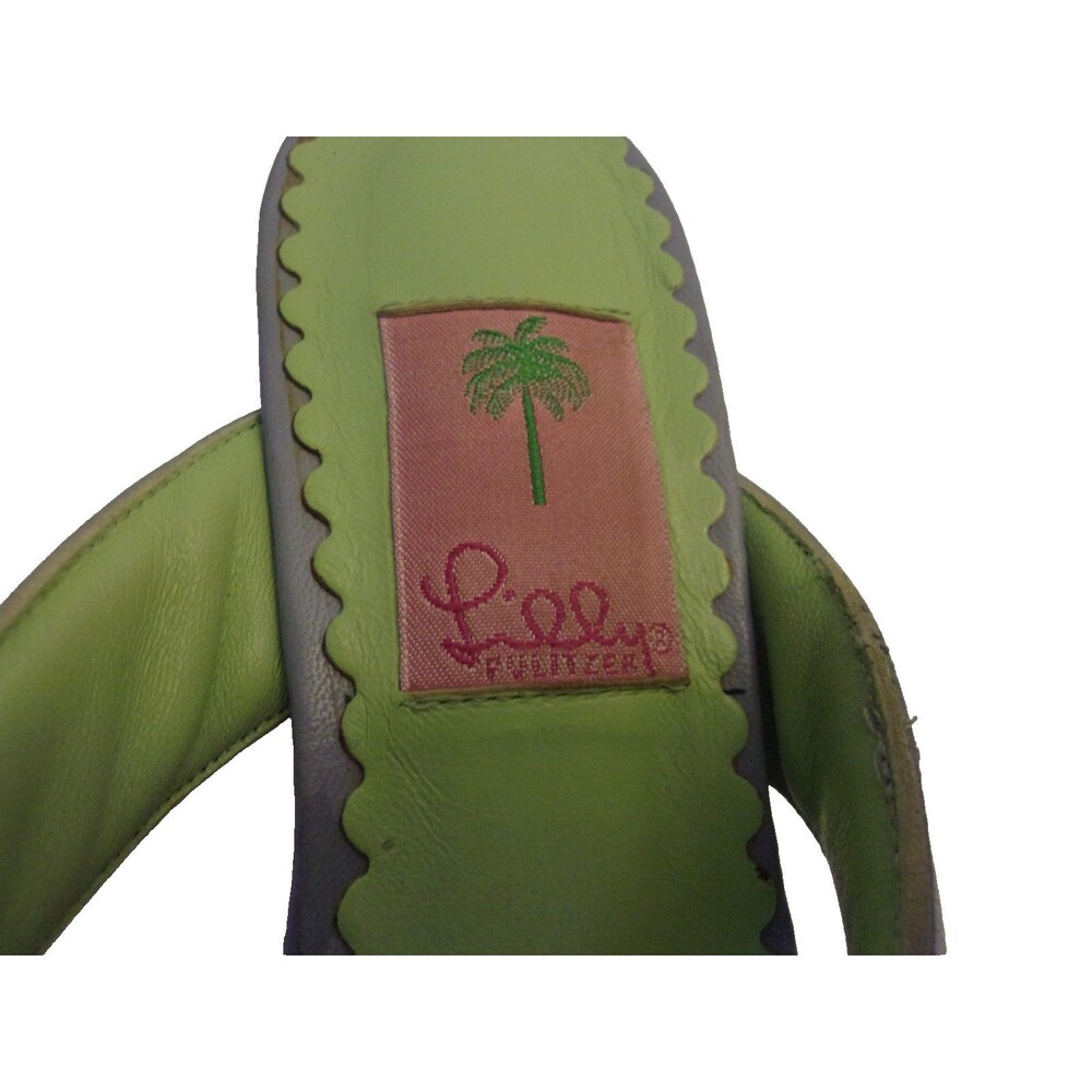 Lilly Pulitzer Floral Thong Kitten Heal Sandals Lavender Lime Sz. 8.5 M Leather - Picture 3 of 8